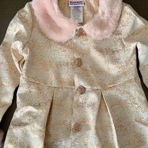 lightweight Brocade and pink faux fur jacket